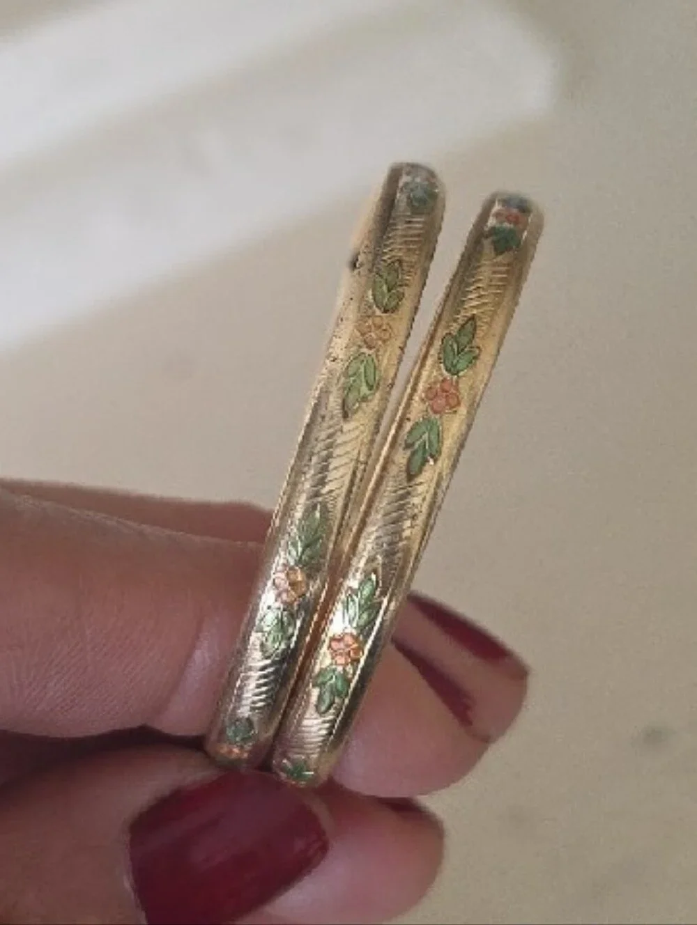Gold Floral Enamel Bangle Bracelets